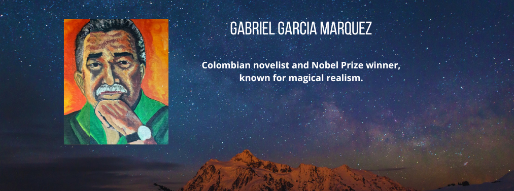 12 of 22, a depiction of Gabriel Garcia Marquez, a Colombian novelist and Nobel Prize winner, known for magical realism.