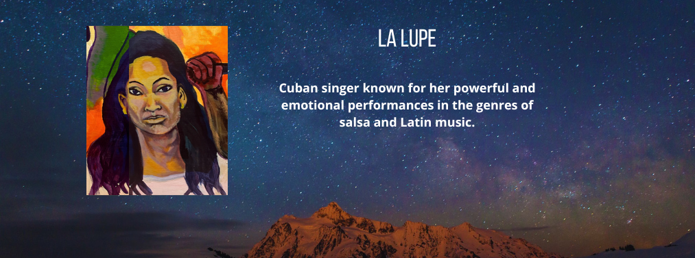 21 of 22, A depiction of La Lupe, a Cuban singer known for her powerful and emotional performances in the genres of salsa and Latin music.